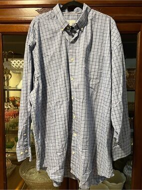 Peter Millar Men's Light Blue Windowpane Button-Down Shirt
